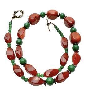 Artisan Beaded Necklace Quartz Glass Orange Green Stones Boho Chic Fashion